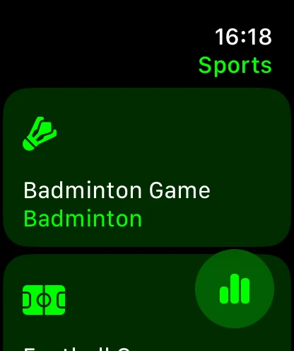 The sport list on Apple Watch